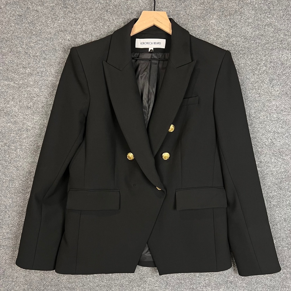 Veronica Beard Blazer Womens 12 Black Double Breasted Gold Button
